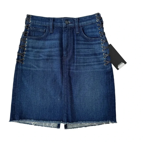 HUDSON Lulu Side Lace up Jean Skirt Distressed Hem Deep Dark Blue Size 24 NWT - Picture 6 of 15